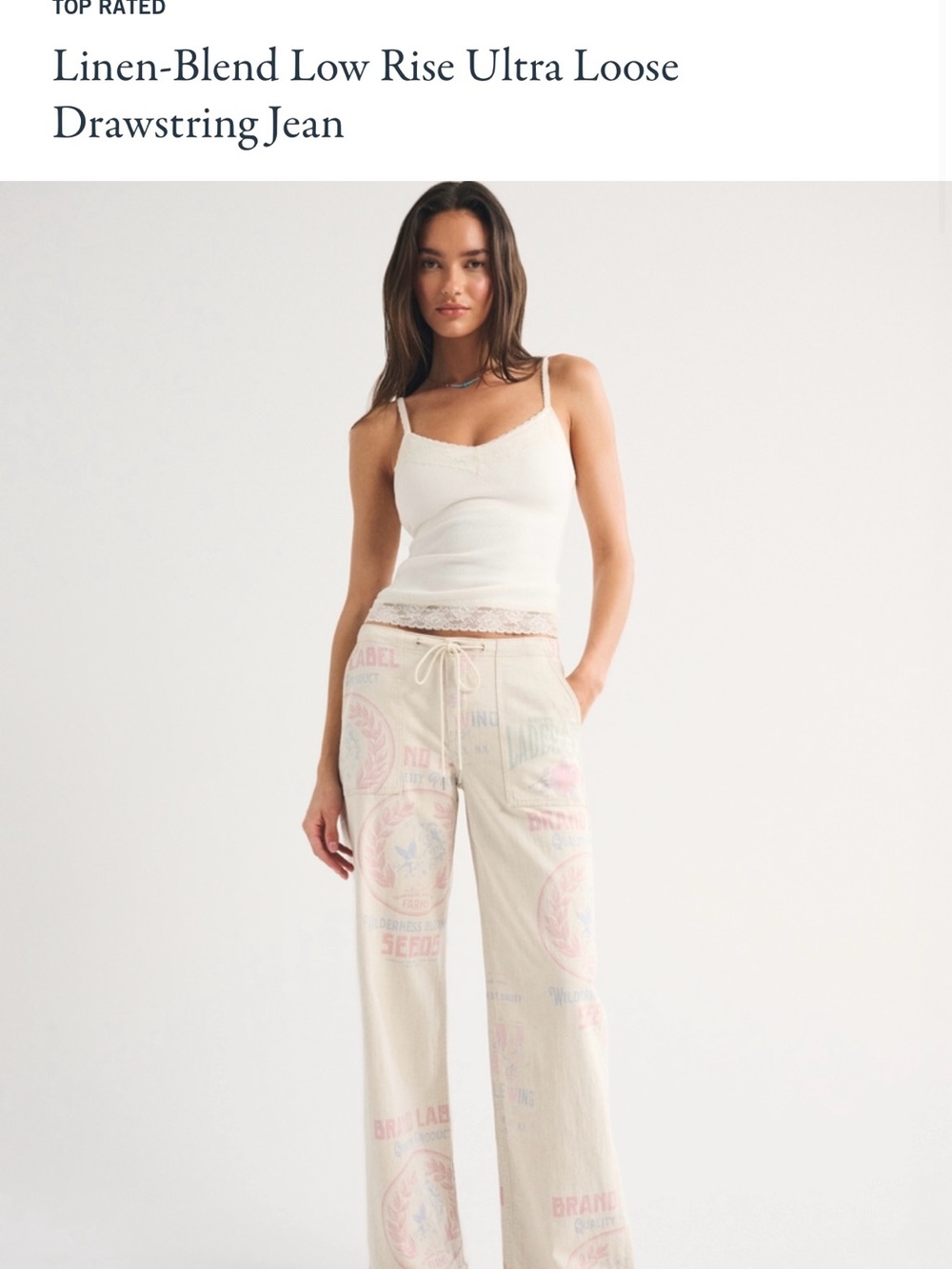 Abercrombie and Fitch Linen-Blend Low Rise Ultra Loose
Drawstring Jean